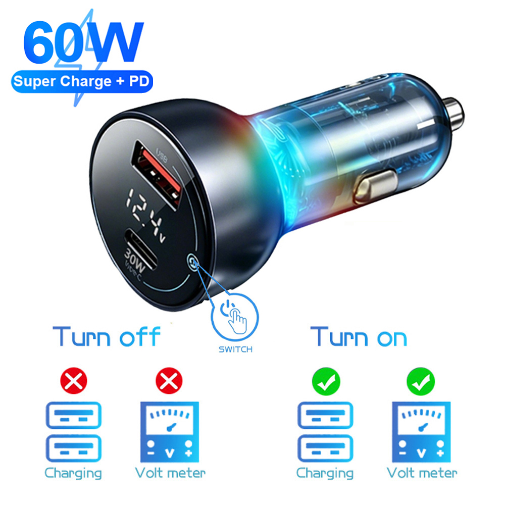 Type C Multiport Adapter - 디지털 차량용 충전기 60W PD+QC3.0 듀얼