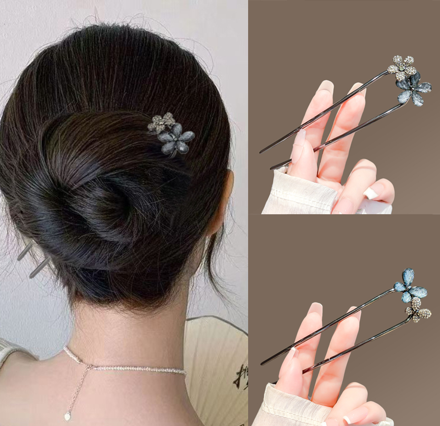 Tech Hair Accessories - 여성용 빈티지 꽃무늬 나비 머리핀, 금속